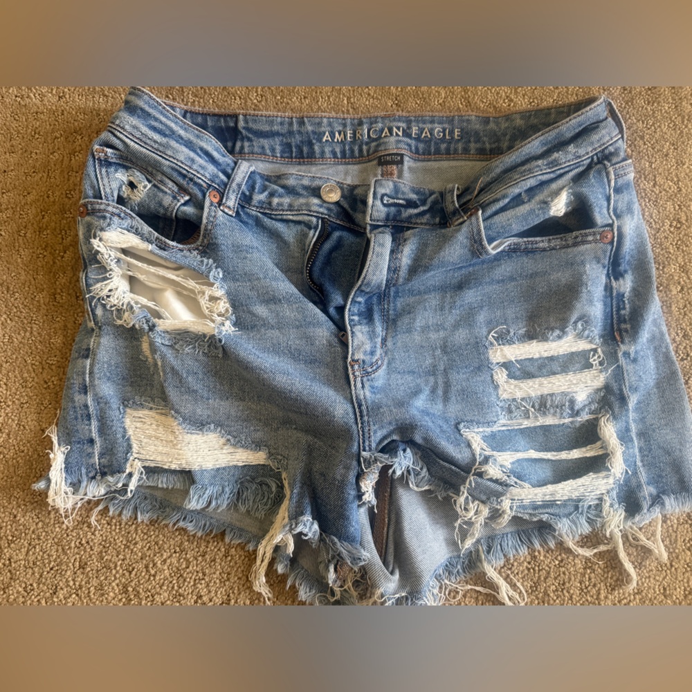 American Eagle Outfitters Blue Distressed Jean Shorts